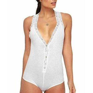 Free People Naughty But Nice Lace Trim Bodysuit. XS